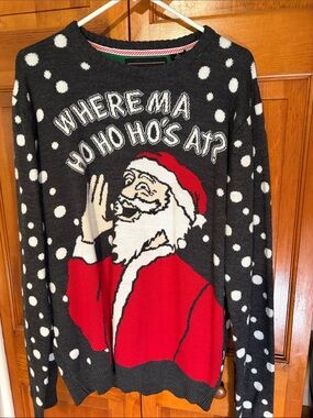 Ugly Christmas Sweater - Charcoal Gray & Red Holiday Santa